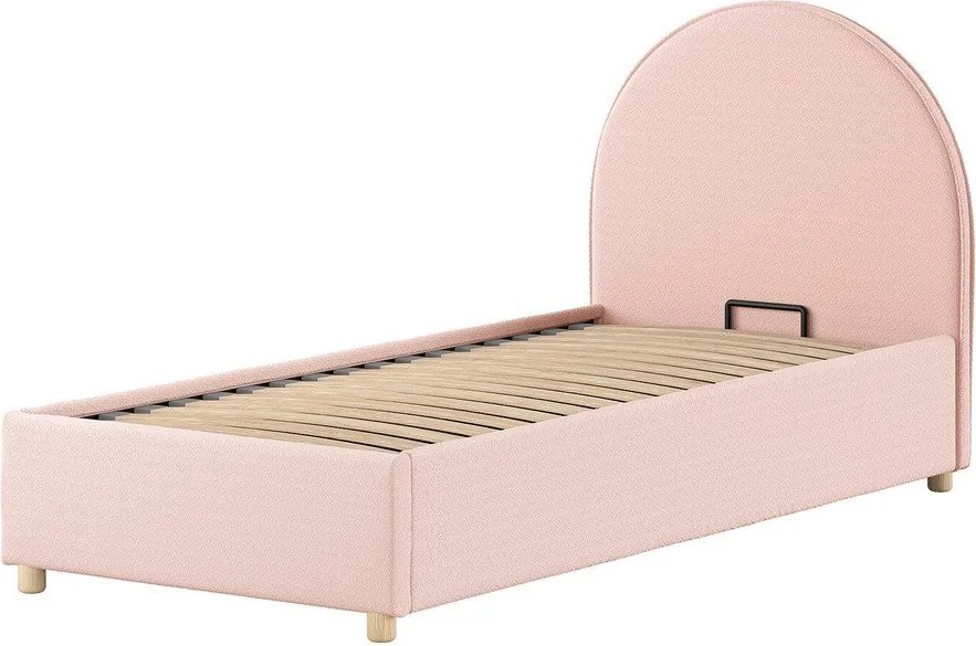 Letto singolo imbottito rosa con contenitore con rete inclusa 90x200 cm Moon – Vipack