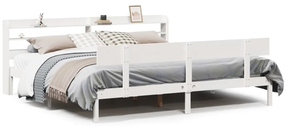 Letto Senza Materasso Bianco 180x200 Cm Legno Massello Di Pino /