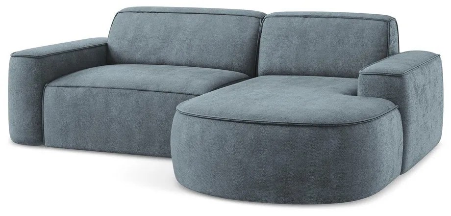 Divano angolare blu polveroso (con penisola a destra/con chaise lounge) con rivestimento in ciniglia Omao – Makamii