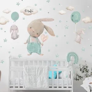 Coniglietti con stelle e palloncini - adesivi per bambini | Inspio