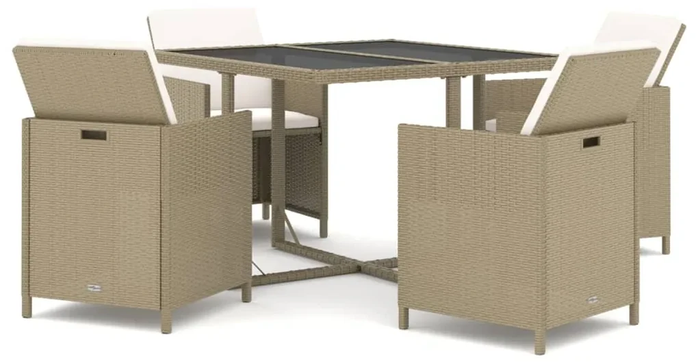 Set da pranzo per giardino 5 pz con cuscini in polyrattan beige