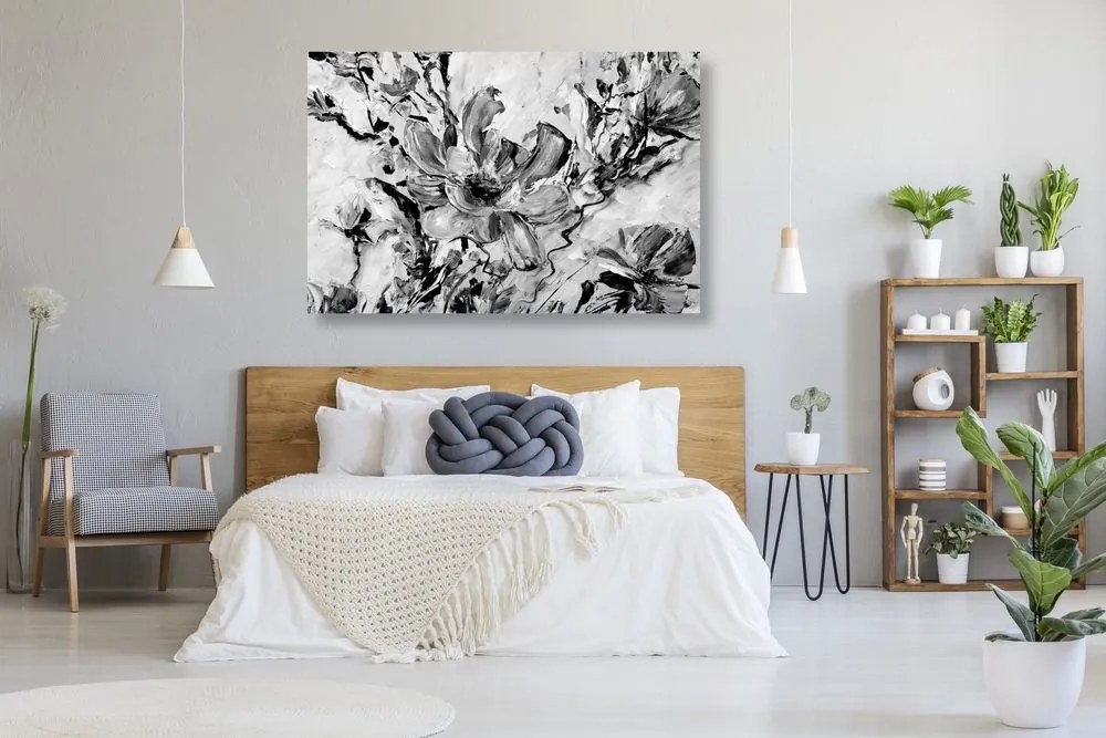 Quadro su tela – Fiori dipinti dell'estate in bianco e nero