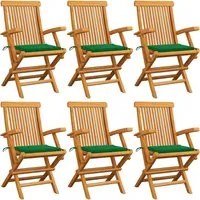 Sedie da Giardino con Cuscini Verdi 6 pz in Massello di Teak cod mxl 6184