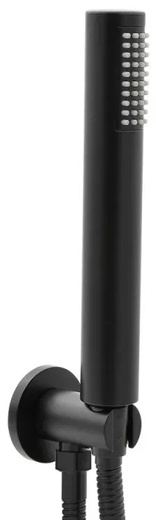 Set doccia a incasso completo nero opaco con braccio 35cm, soffione 25cm, miscelatore e kit doccino Flat