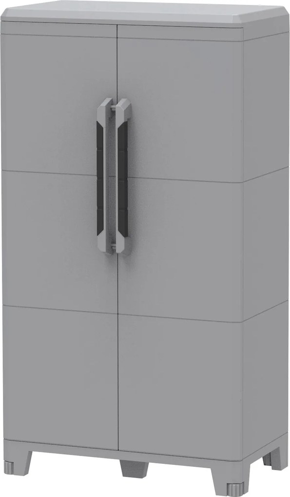 Armadio Portascope Modulare da Esterno 78x43,6x143 cm 2 Ante 2 Ripiani in Polipropilene Transforming Grigio e Nero...