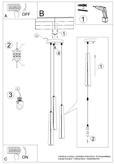 Sollux SL.1401 - Lampadario a sospensione con filo PRYSM 3xG9/8W/230V nero
