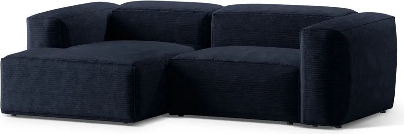 Divano angolare blu scuro (con penisola a sinistra/con chaise lounge) con rivestimento in velluto a coste Bergamo – Cosmopolitan Design