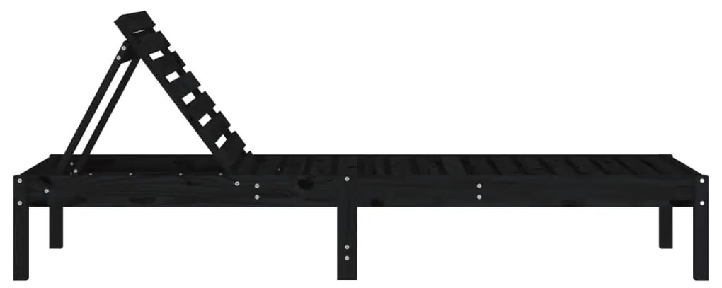Lettini prendisole 2pz neri 199,5x60x74 cm legno massello pino