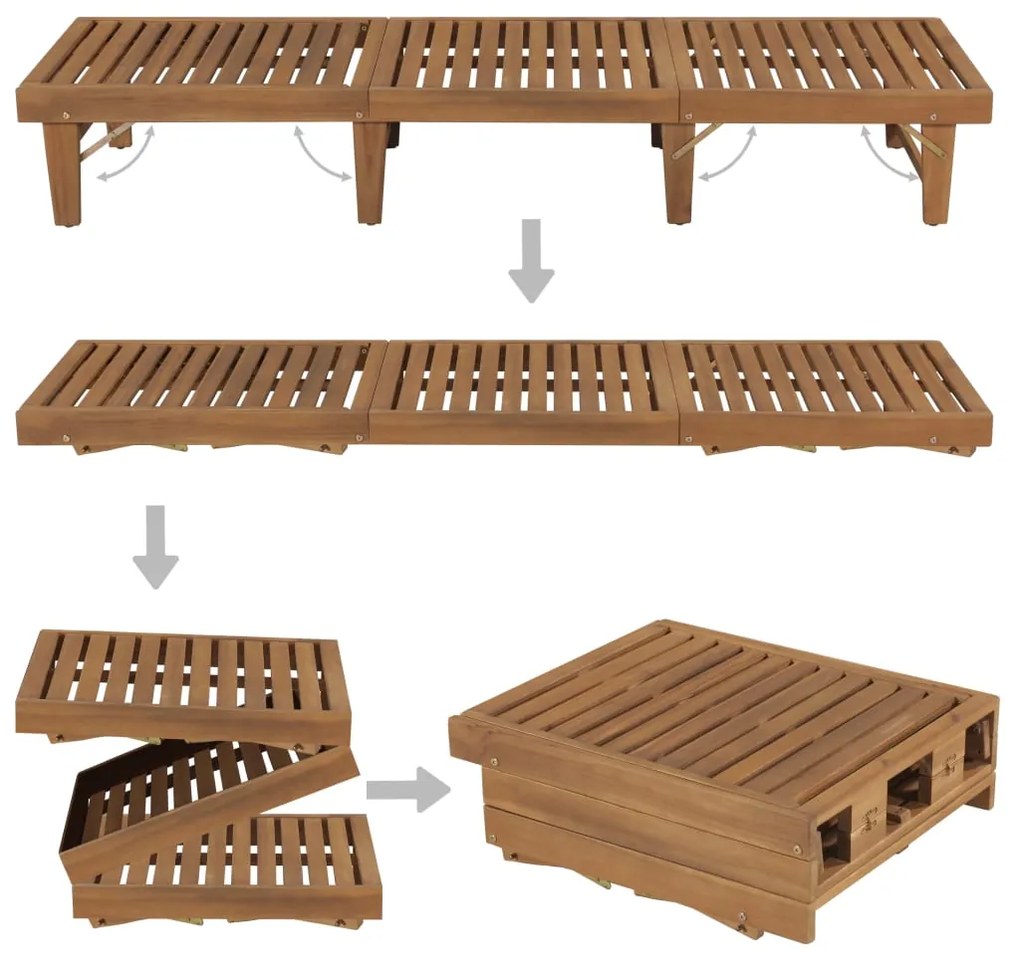 Lettino Prendisole Pieghevole con Cuscino in Massello di Acacia