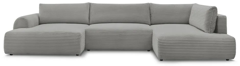 Divano angolare in grigio scuro allungabile (con penisola a sinistra/a forma di "U") con rivestimento in velluto a coste Lucien – Bobochic Paris