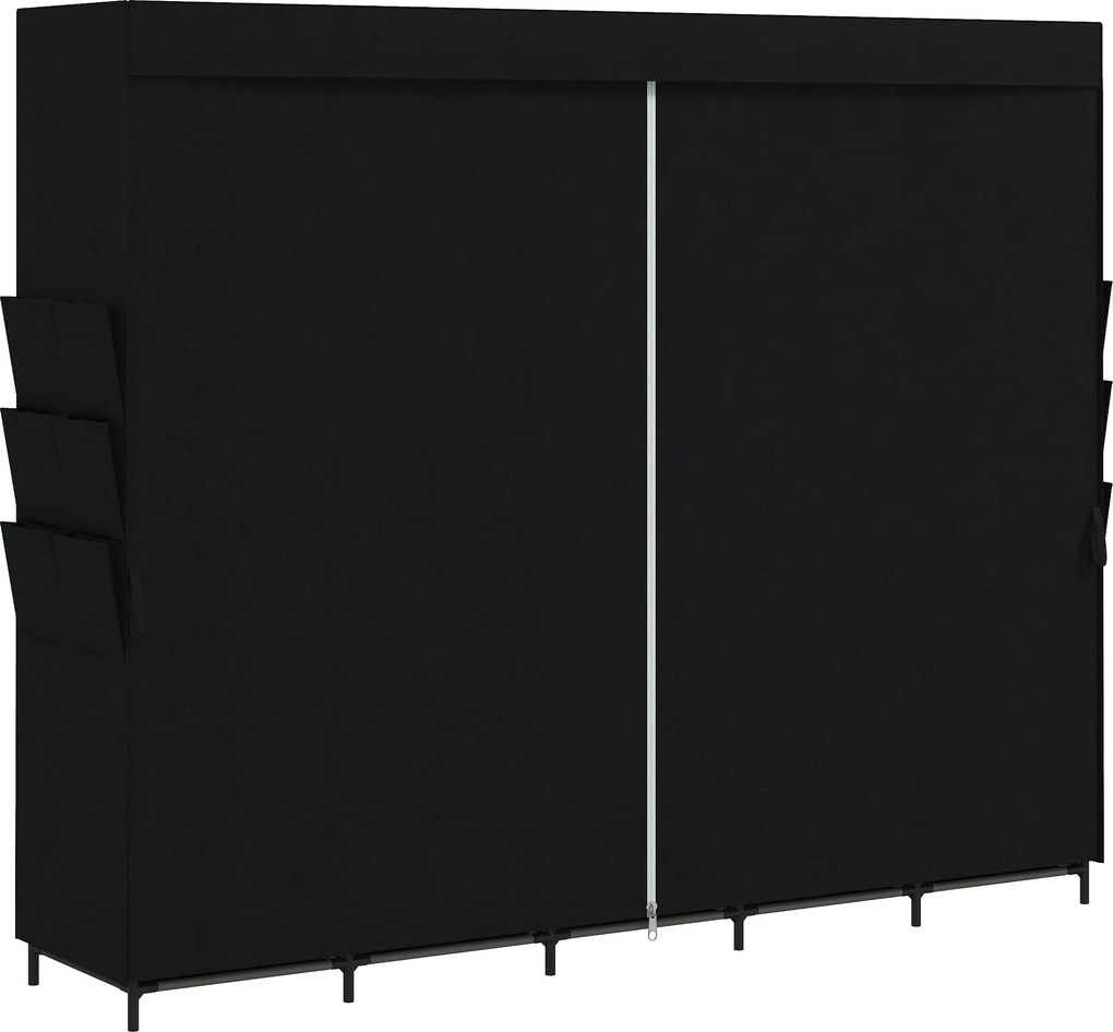 Armadio Salvaspazio 212x45x167 cm con 5 Aste 5 Ripiani 6 Tasche Laterali Ante Antipolvere con Zip in Tessuto Nero...