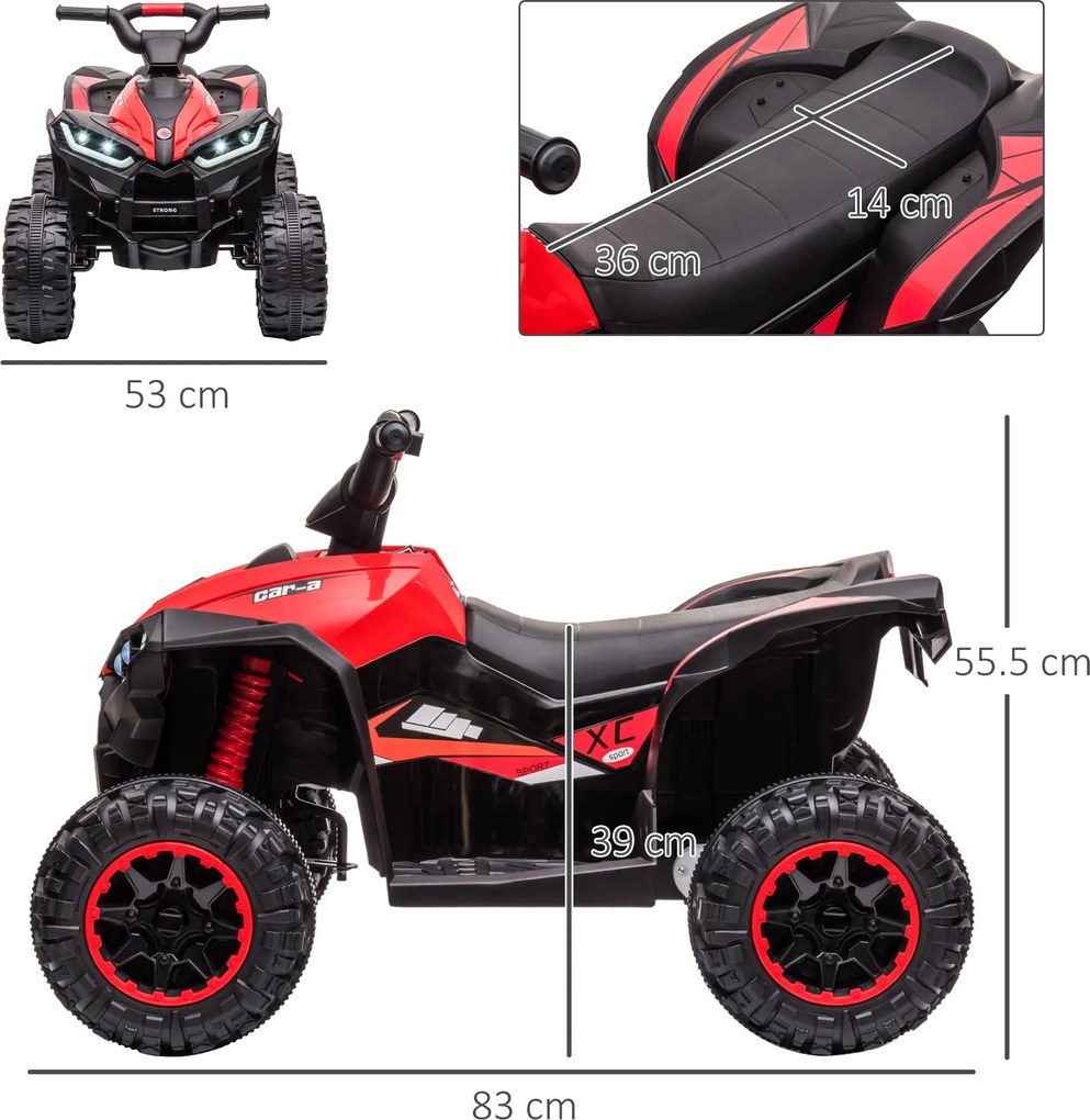 Mini Quad Elettrico per Bambini 12V Fari a LED Rosso...