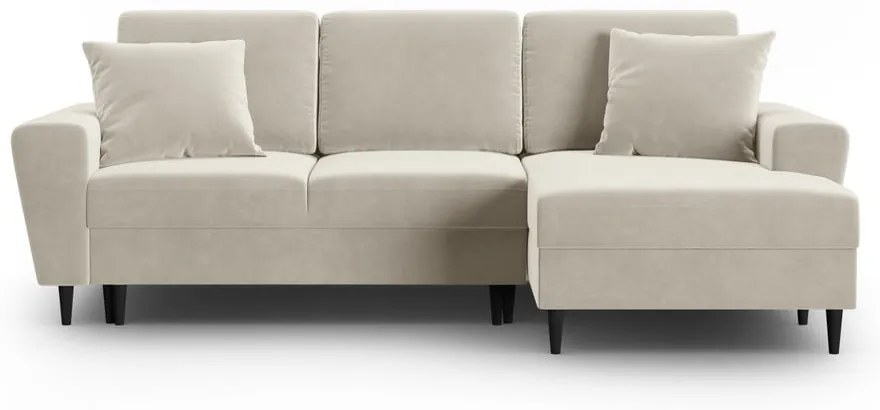 Divano angolare beige allungabile e con contenitore (con penisola a destra/con chaise lounge) con rivestimento in velluto Kyoto – Cosmopolitan Design