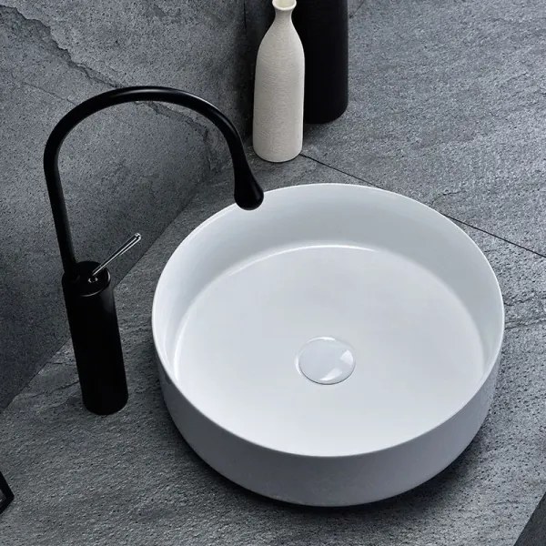 REA-U8493 - Lavabo da appoggio ELMA Ø 45 cm in ceramica, bianco lucido