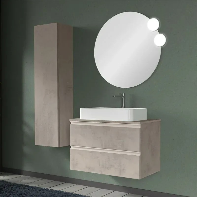 Mobile bagno sospeso 80 cm Master grigio effetto cemento per lavabo da appoggio