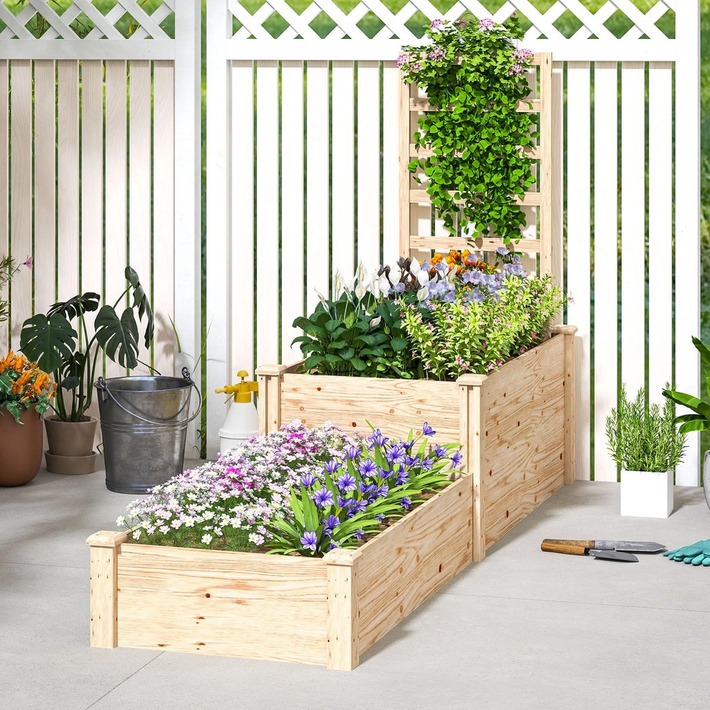 Fioriera Rialzata con Grigliato per Rampicanti e Divisorio 222x63x132 cm in Legno di Abete...