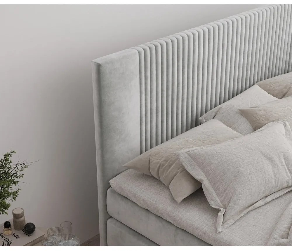 Letto boxspring grigio chiaro con contenitore 140x200 cm Bergamo – Maison de Rêve