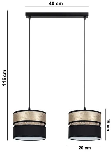 Lampadario a sospensione con filo LIMA 2xE27/60W/230V oro/nero