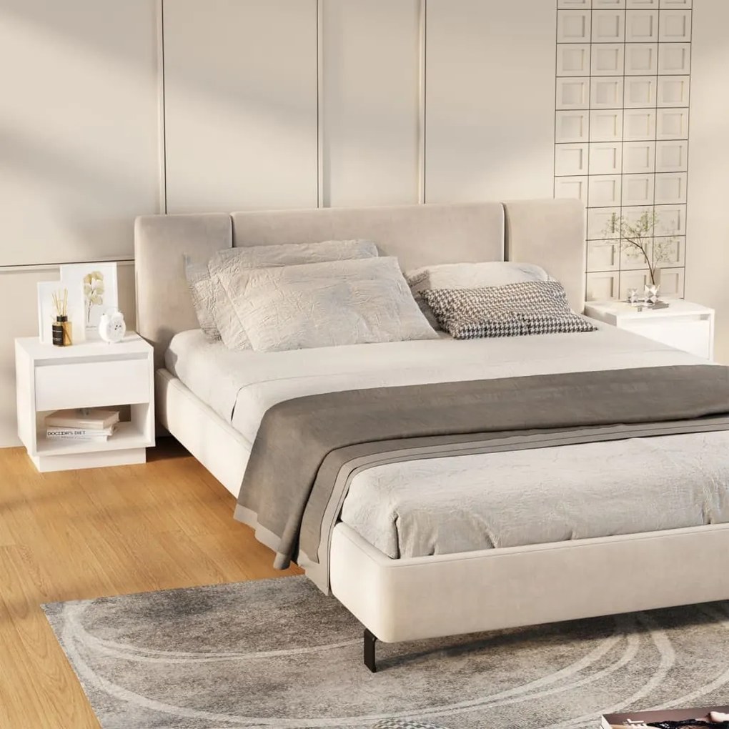 Comodini 2 Pz Bianchi 45x34x44 Cm İn Truciolato /