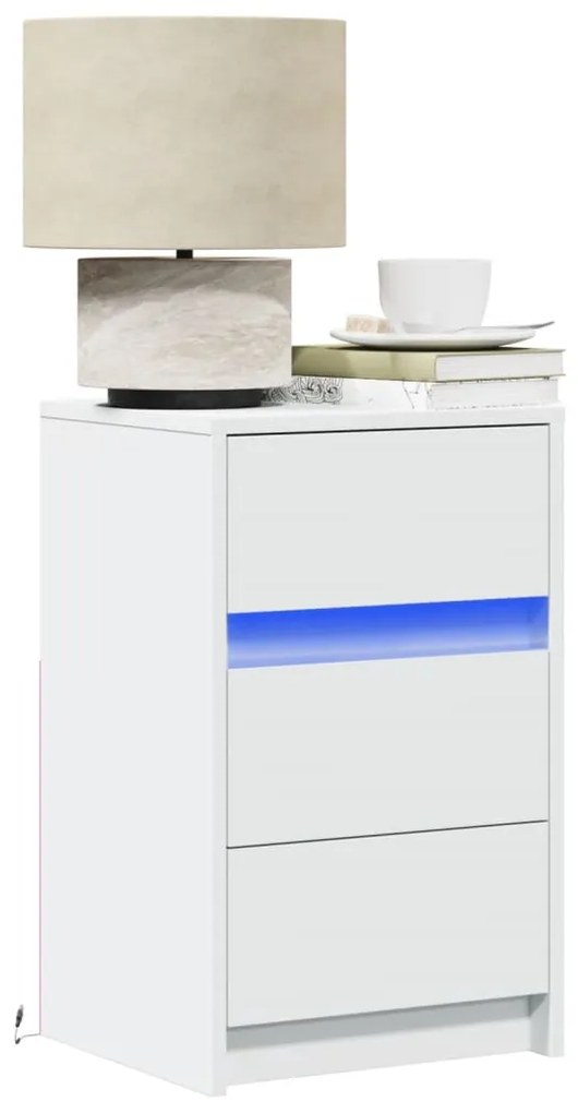 Comodino Con Luci Led Bianco İn Legno Multistrato /