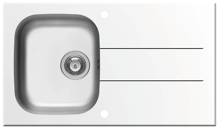 Lavello integrato 1 vasca con gocciolatoio a destra PYRAMIS Concerto vetro L 50 x L 86 cm bianco