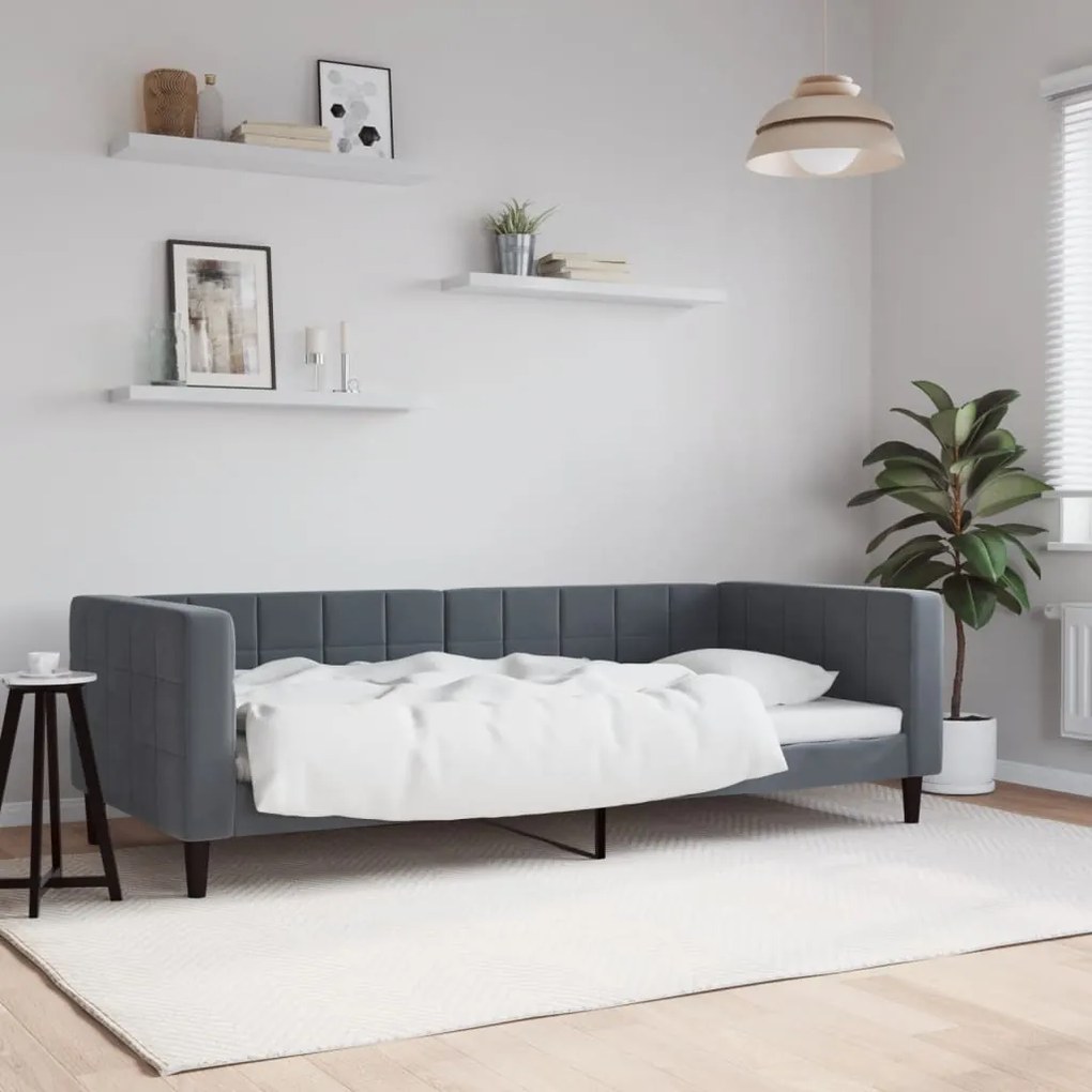 Letto Da Giorno Grigio Scuro 90x190 Cm İn Velluto /