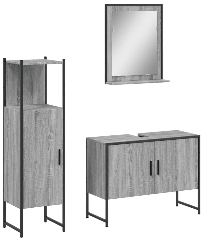 Set mobili da bagno 3 pz grigio sonoma in legno multistrato