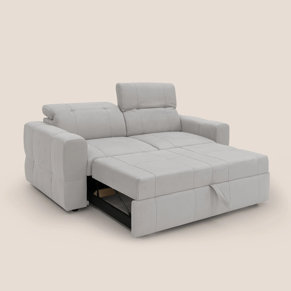 Kronos Divano con pouf estraibile poggiapiedi e poggiatesta reclinabili in morbida microfibra impermeabile T11 grigio chiaro