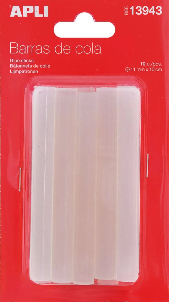 Apli Confezione da 10 Stick Adesivi Hot Melt Ø11mmx10cm - Compatibili con Pistole Ø11mm - Precisione e Pulizia