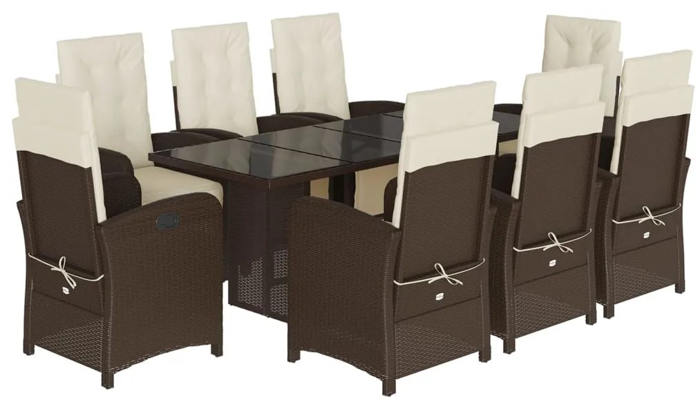 Set da pranzo da giardino 9pz con cuscini marrone in polyrattan