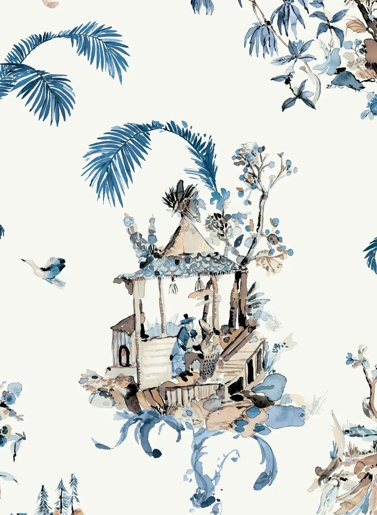 Nina Campbell Tapete Toile Chinoise - Indigo/ Chocolate