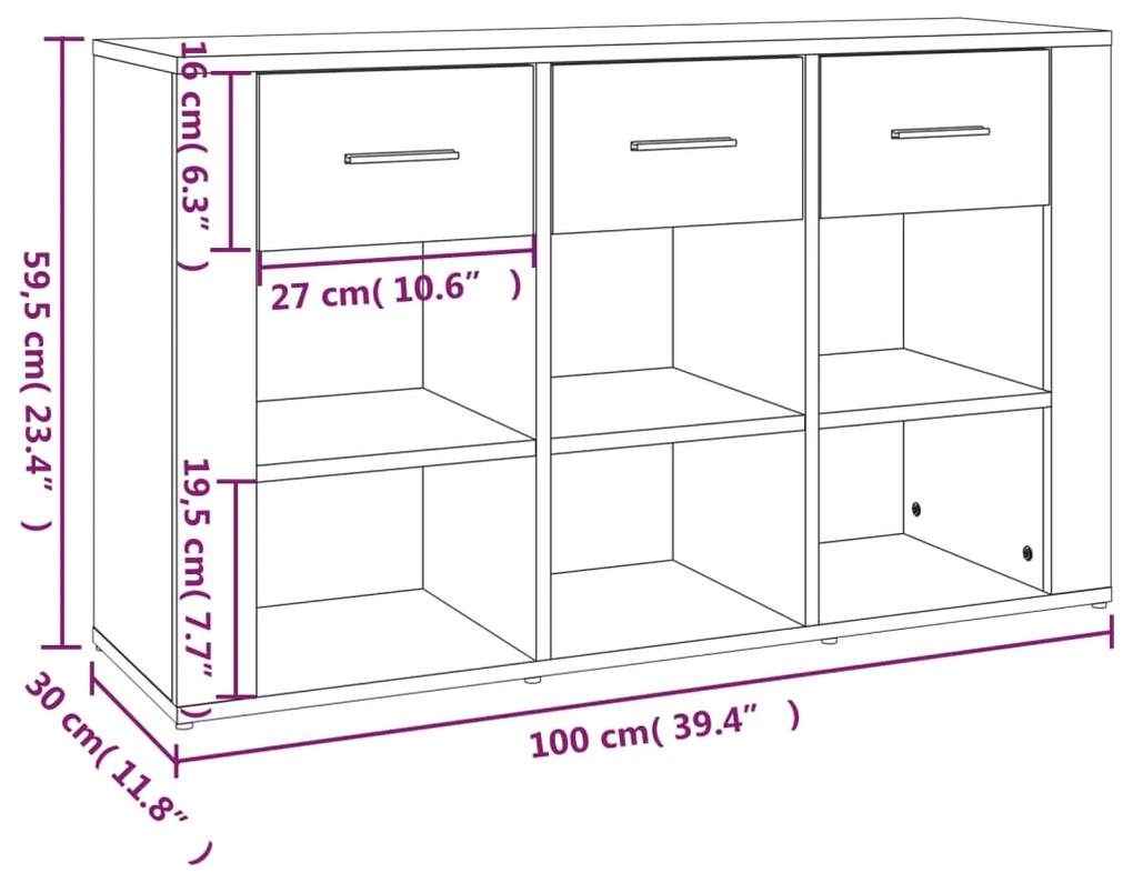 Credenza Rovere Fumo 100x30x59,5 cm in Legno Multistrato