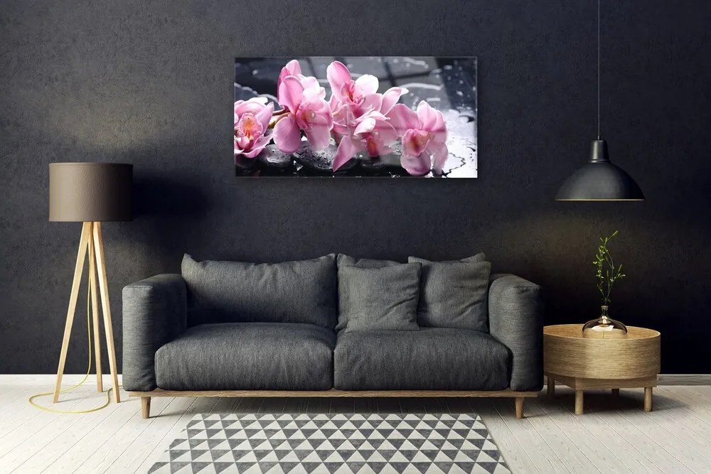 Quadro vetro acrilico Fiore di orchidea per la pace 100x50 cm