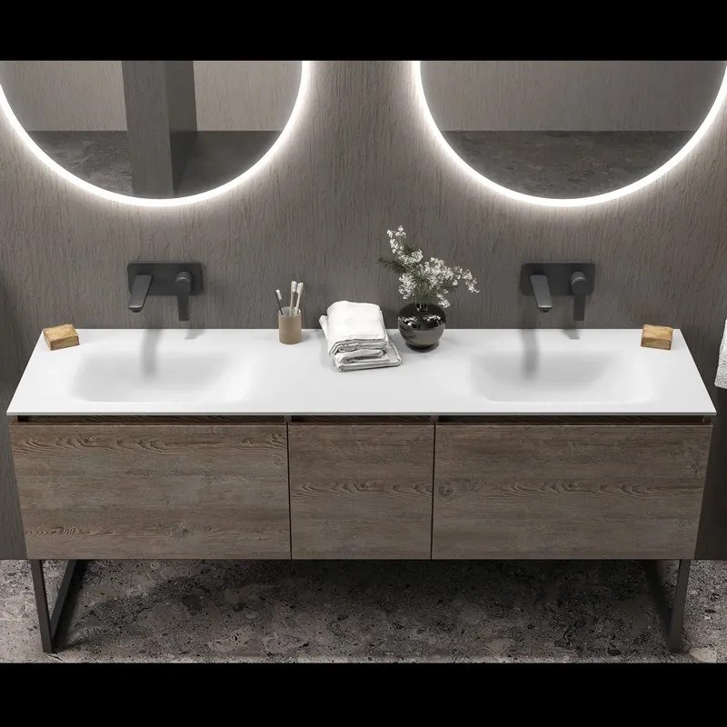 Kamalu - lavabo da incasso doppio per mobili 175 cm in solid surface | klit-1750ss