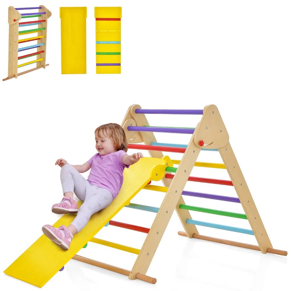 Costway Set triangolo arrampicata per bambini, Arrampicata pieghevole in legno con rampa regolabile e reversibile Colorato