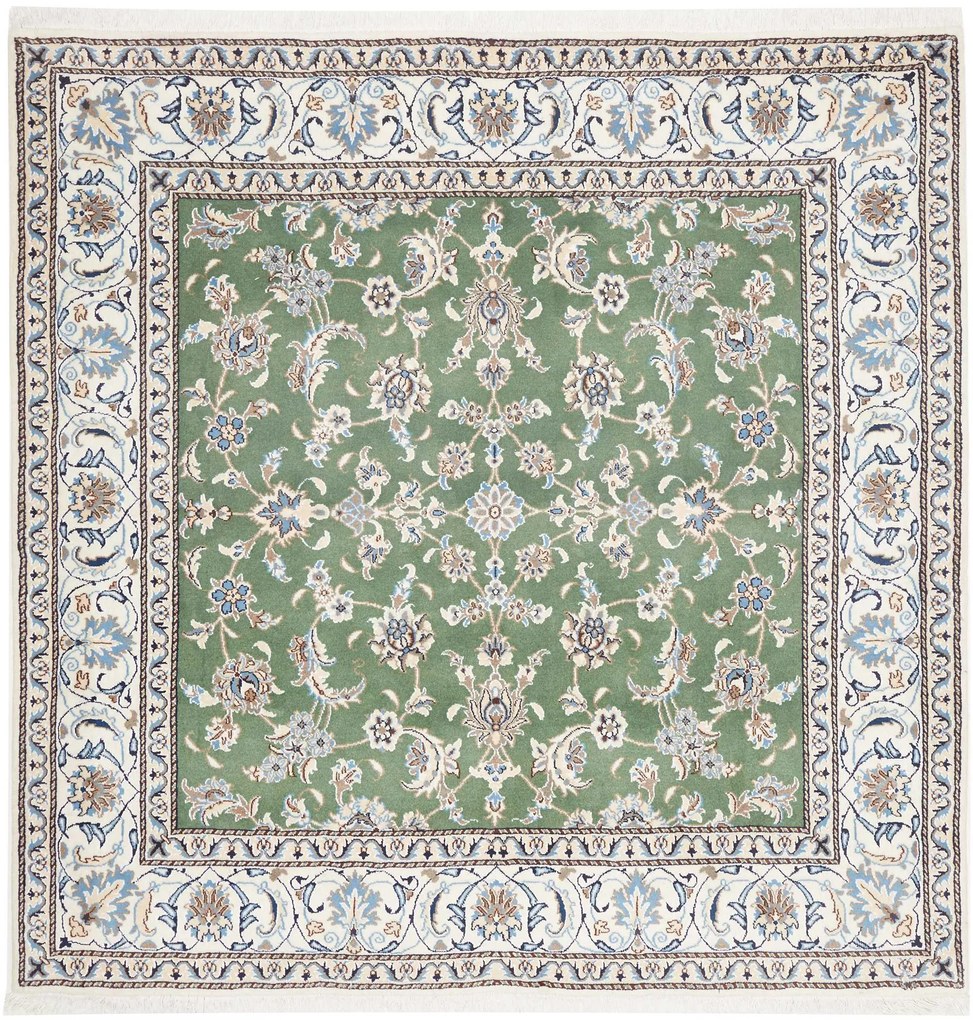 Nain Tappeto 200 x 200 Verde (Iran) Annodato A Mano