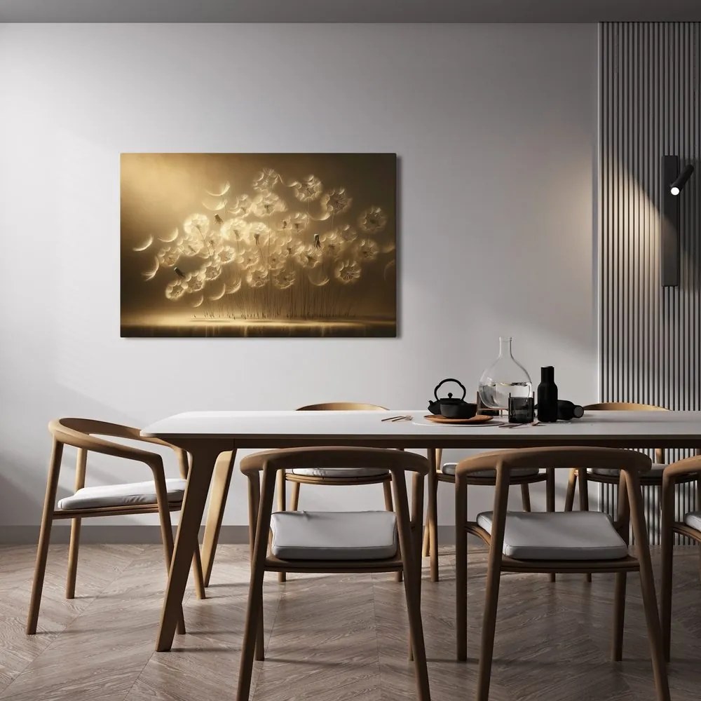 Quadro su tela – Soffioni nel bagliore dorato