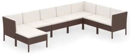 Set Divani da Giardino 8 pz con Cuscini in Polyrattan Marrone