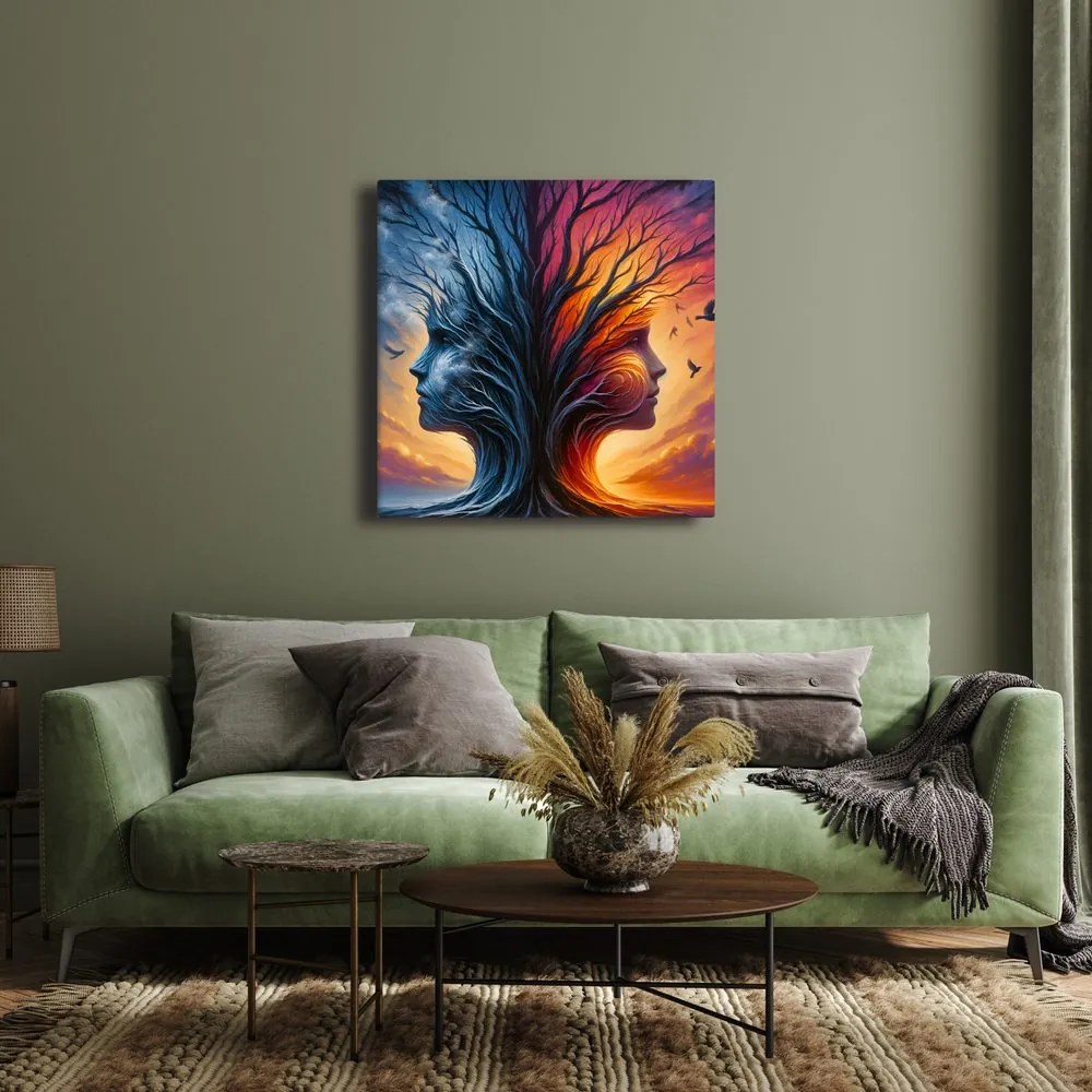 Quadro su tela – Volti nelle chiome dell’albero della vita