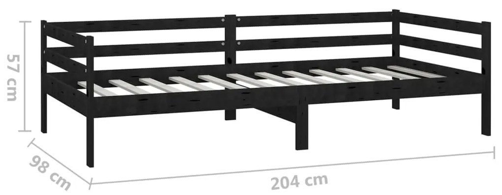 Divano Letto con Materasso 90x200 cm Nero in Legno di Pino