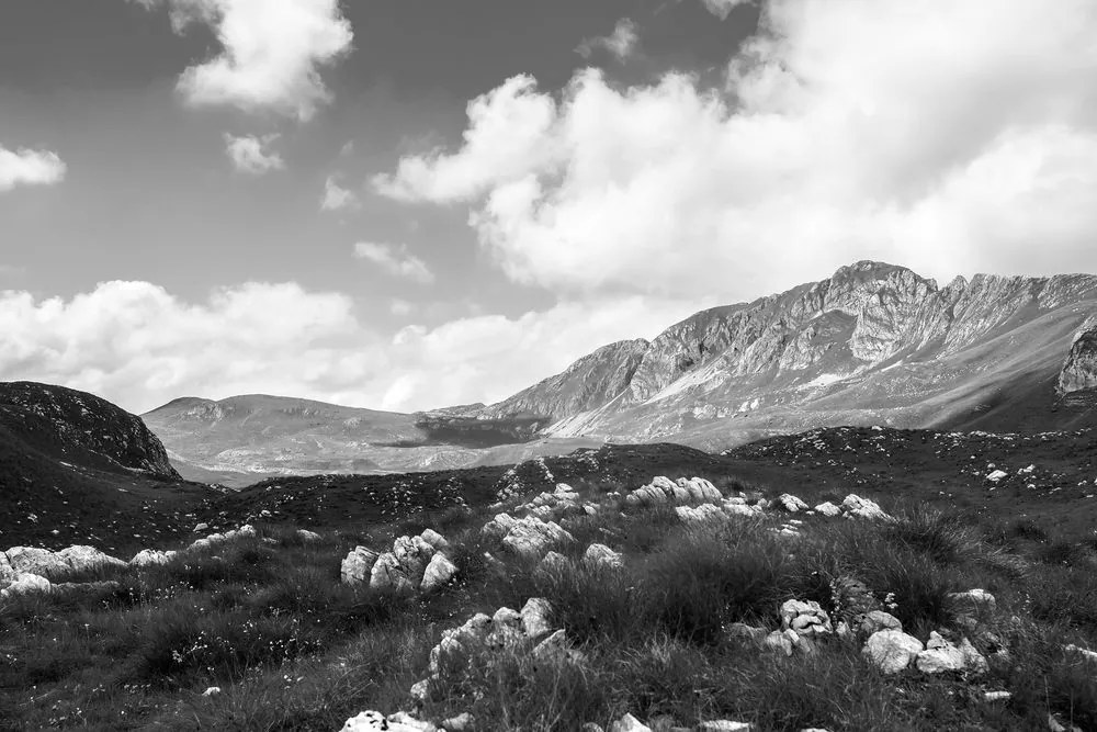 Stampa su tela – Valle in Montenegro in bianco e nero