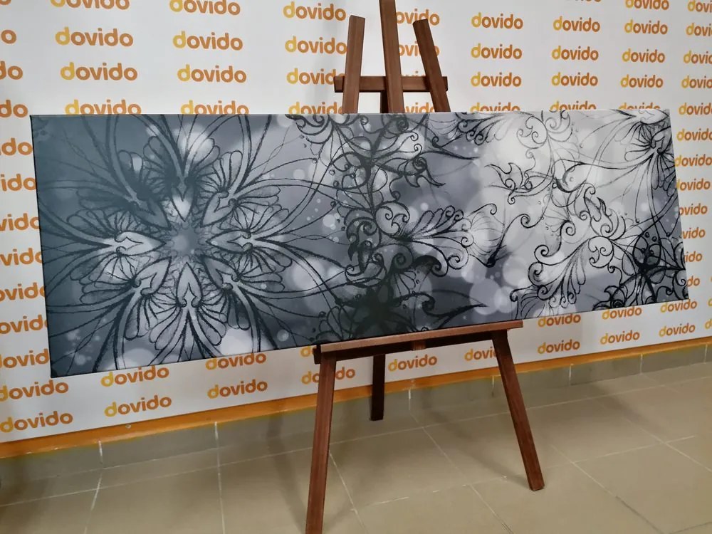Stampa su tela – Mandala floreale in bianco e nero