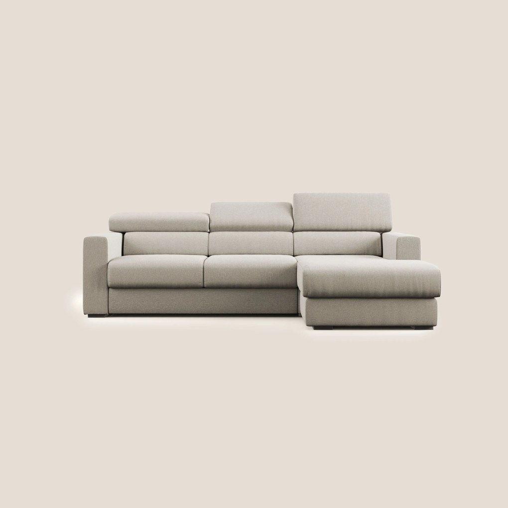 Dylan divano angolare con pouf estraibile poggiapiedi in tessuto simil cotone impermeabile T13
