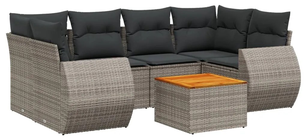 Set divani da giardino 7 pz con cuscini grigio in polyrattan