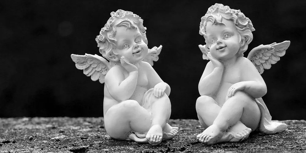 Quadro su tela – Coppia di piccoli angeli in bianco e nero