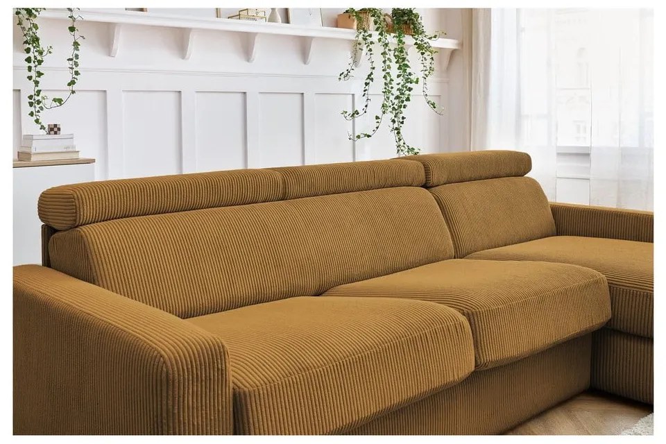 Divano angolare color senape allungabile (con composizione variabile) con rivestimento in velluto a coste Monaco – Bobochic Paris