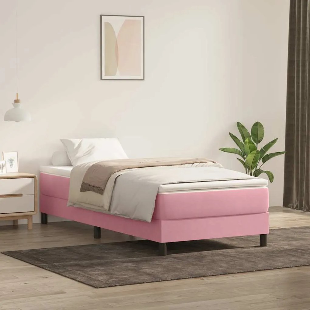Letto A Molle Senza Materasso Rosa 90x220 Cm Velluto /
