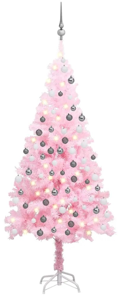 Albero di Natale Preilluminato con Palline Rosa in PVC, Albero di Natale Preilluminato con Palline Rosa 180 cm PVC II