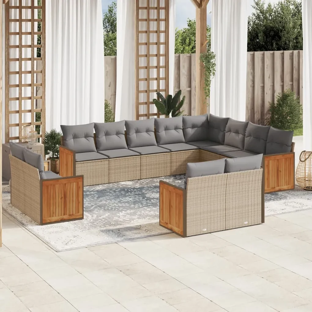 Set divani da giardino 12 pz con cuscini beige in polyrattan