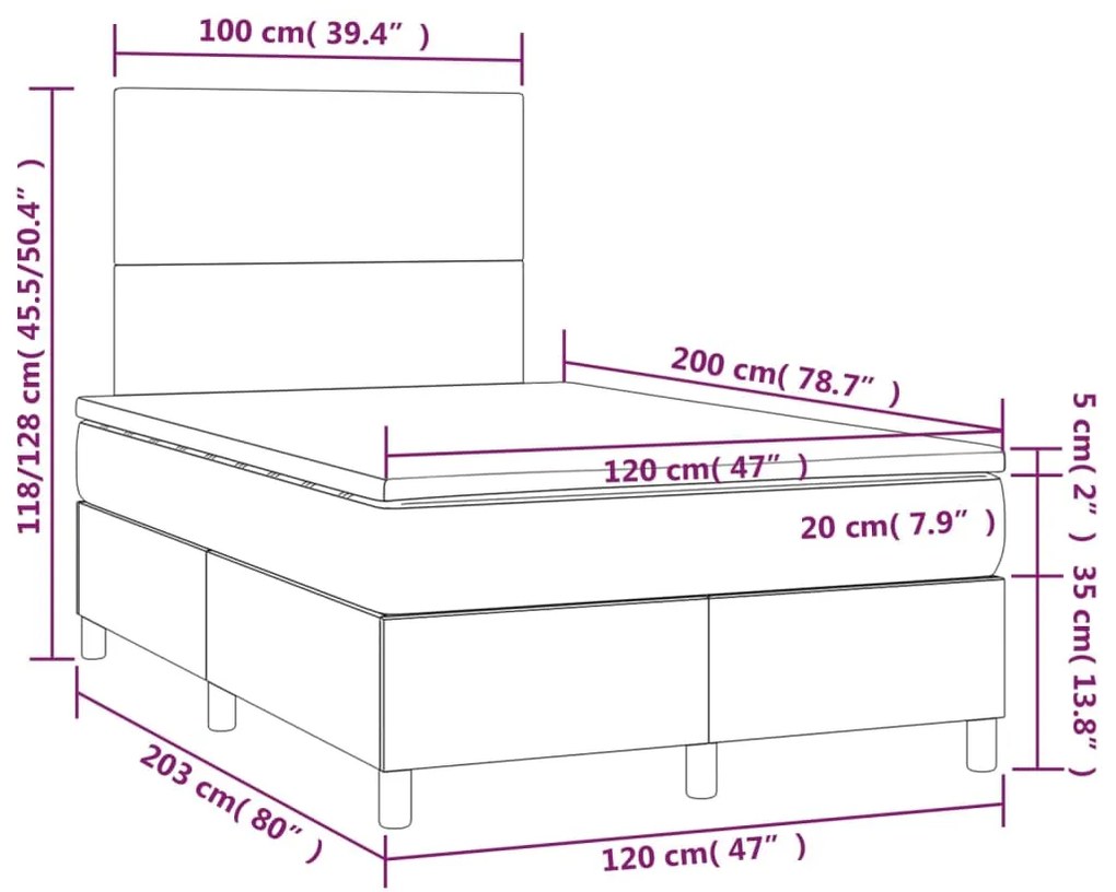 Giroletto a Molle con Materasso Grigio Chiaro 120x200cm Velluto